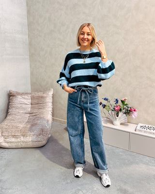 NOVA SHORT SLEEVE STRIPED KNIT - GREEN/LIGHT BLUE - By Lenz