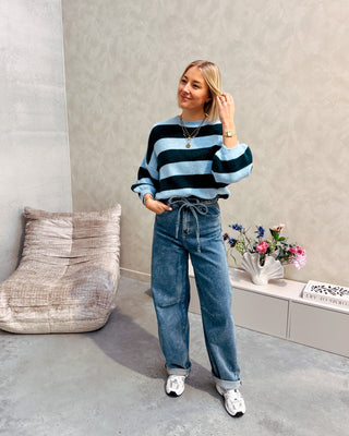 NOVA SHORT SLEEVE STRIPED KNIT - GREEN/LIGHT BLUE - By Lenz