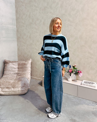 NOVA SHORT SLEEVE STRIPED KNIT - GREEN/LIGHT BLUE - By Lenz