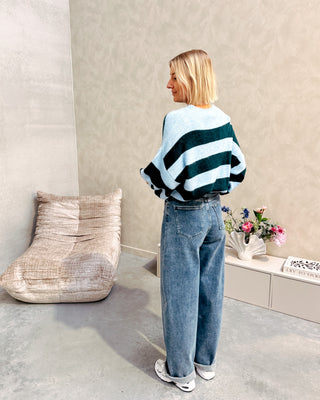 NOVA SHORT SLEEVE STRIPED KNIT - GREEN/LIGHT BLUE - By Lenz