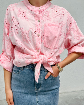 NOA BRODERIE KNOT BLOUSE - PINK - By Lenz