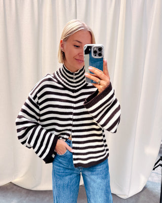 COLBY COLL KNIT - CREAM/BROWN STRIPES - By Lenz