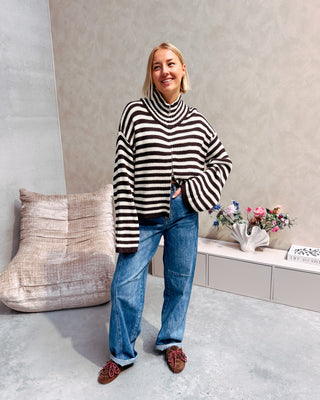 COLBY COLL KNIT - CREAM/BROWN STRIPES - By Lenz