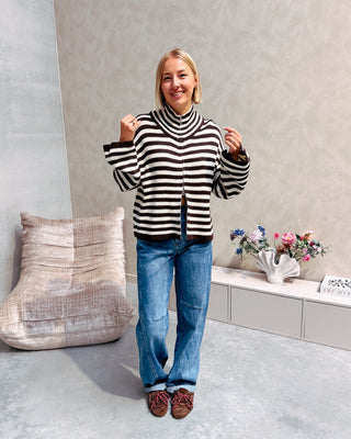 COLBY COLL KNIT - CREAM/BROWN STRIPES - By Lenz