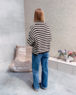 COLBY COLL KNIT - CREAM/BROWN STRIPES - By Lenz