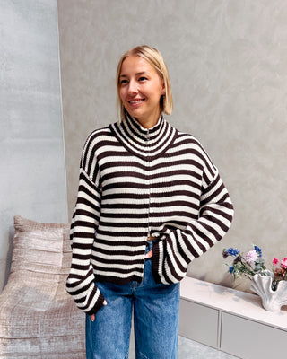 COLBY COLL KNIT - CREAM/BROWN STRIPES - By Lenz