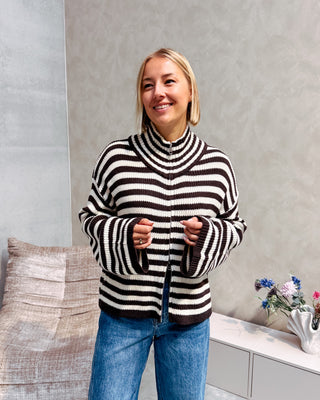 COLBY COLL KNIT - CREAM/BROWN STRIPES - By Lenz