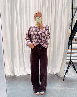 HEARTS KNIT - BROWN/ROSE - By Lenz