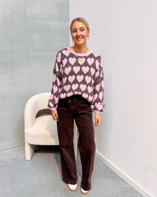 HEARTS KNIT - BROWN/ROSE - By Lenz
