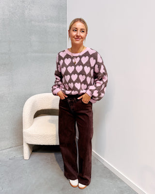 HEARTS KNIT - BROWN/ROSE - By Lenz