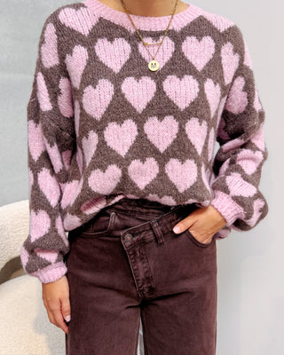 HEARTS KNIT - BROWN/ROSE - By Lenz