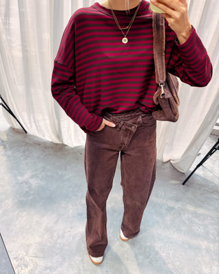 LOEKA STRIPED LONGSLEEVE - BURGUNDY/BROWN - By Lenz