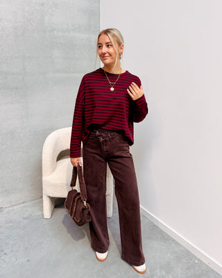LOEKA STRIPED LONGSLEEVE - BURGUNDY/BROWN - By Lenz