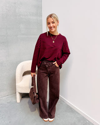 LOEKA STRIPED LONGSLEEVE - BURGUNDY/BROWN - By Lenz
