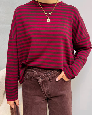 LOEKA STRIPED LONGSLEEVE - BURGUNDY/BROWN - By Lenz