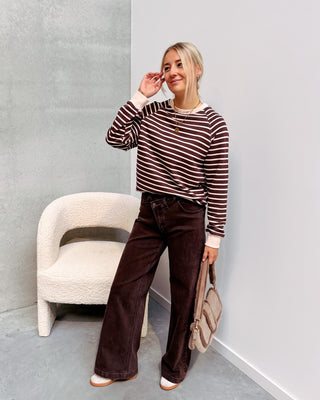 CÉLINE STRIPED SWEATER - BROWN/CREAM - By Lenz