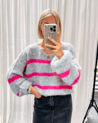 DANAE STRIPED KNIT - GREY/PINK