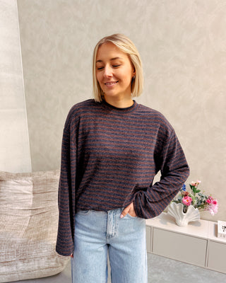 CASUAL CLUB STRIPED LONGSLEEVE - MARINE/BROWN - By Lenz