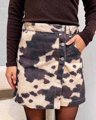 CARO COW PRINT DENIM SKIRT - By Lenz