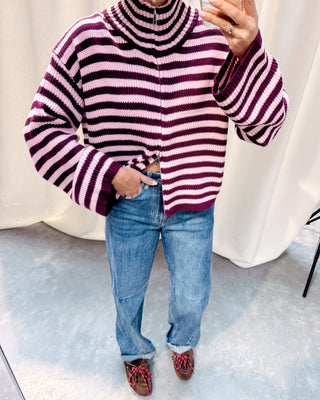 COLBY COLL KNIT - BURGUNDY/PINK STRIPES - By Lenz