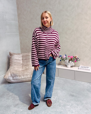 COLBY COLL KNIT - BURGUNDY/PINK STRIPES - By Lenz