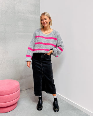 DANAE STRIPED KNIT - GREY/PINK