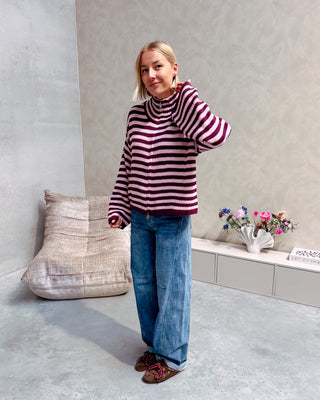 COLBY COLL KNIT - BURGUNDY/PINK STRIPES - By Lenz