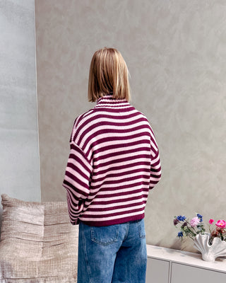 COLBY COLL KNIT - BURGUNDY/PINK STRIPES - By Lenz