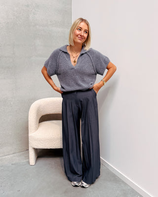 LIMA SHORT SLEEVE KNIT - GREY - By Lenz