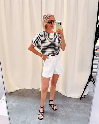 LIEKE TRICOT TEE - WHITE & BLACK STRIPES - By Lenz