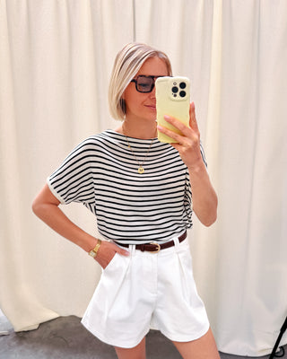 LIEKE TRICOT TEE - WHITE & BLACK STRIPES - By Lenz