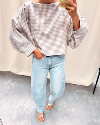 CINDY CHECK BLOUSE - BEIGE
