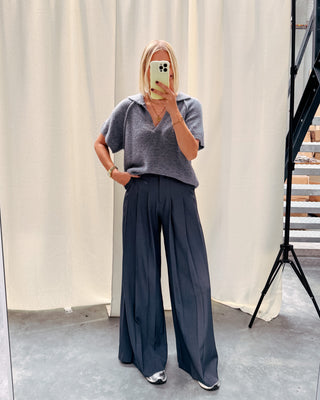 LIMA SHORT SLEEVE KNIT - GREY - By Lenz