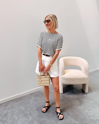 LIEKE TRICOT TEE - WHITE & BLACK STRIPES - By Lenz
