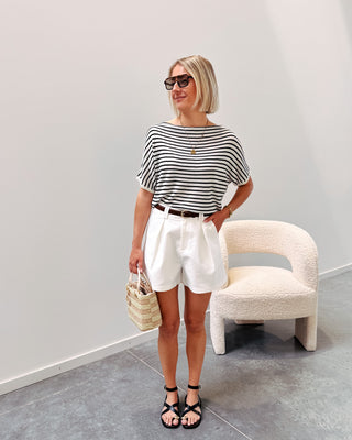 LIEKE TRICOT TEE - WHITE & BLACK STRIPES - By Lenz