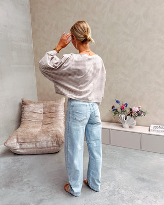 CINDY CHECK BLOUSE - BEIGE