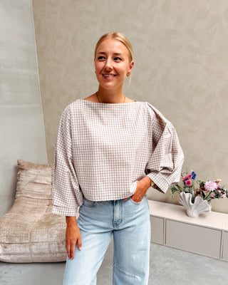 CINDY CHECK BLOUSE - BEIGE