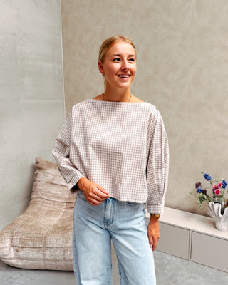 CINDY CHECK BLOUSE - BEIGE