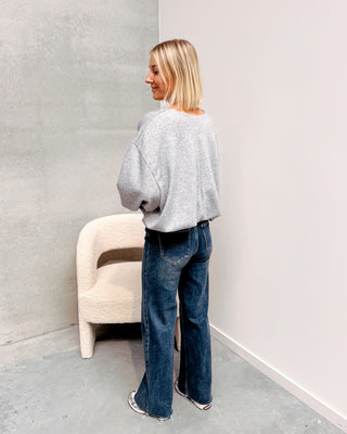 NURIA V-NECK BALLOON SWEATER - GREY - By Lenz