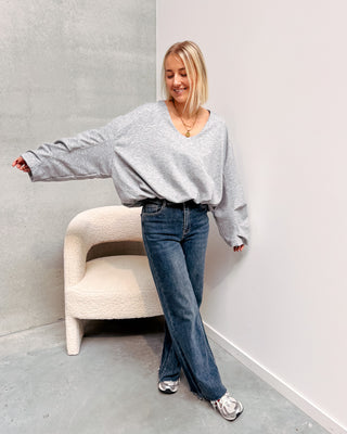 NURIA V-NECK BALLOON SWEATER - GREY - By Lenz