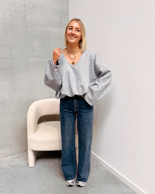 NURIA V-NECK BALLOON SWEATER - GREY - By Lenz