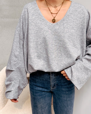 NURIA V-NECK BALLOON SWEATER - GREY - By Lenz