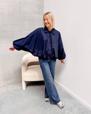 TARA STATEMENT BLOUSE - NAVY BLUE - By Lenz