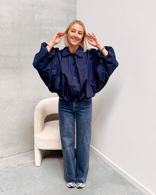 TARA STATEMENT BLOUSE - NAVY BLUE - By Lenz