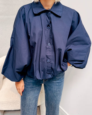 TARA STATEMENT BLOUSE - NAVY BLUE - By Lenz