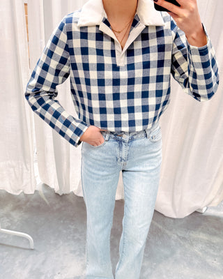 THALIA CHECKED BLOUSE - BLUE/CREAM