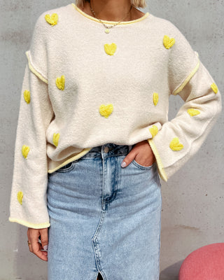 KNITTED HEARTS PULL - YELLOW - By Lenz