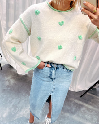 KNITTED HEARTS PULL - GREEN - By Lenz
