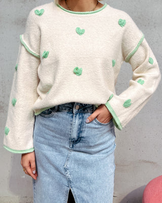 KNITTED HEARTS PULL - GREEN - By Lenz