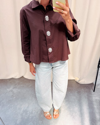 ZETA STRASS BLOUSE - BROWN